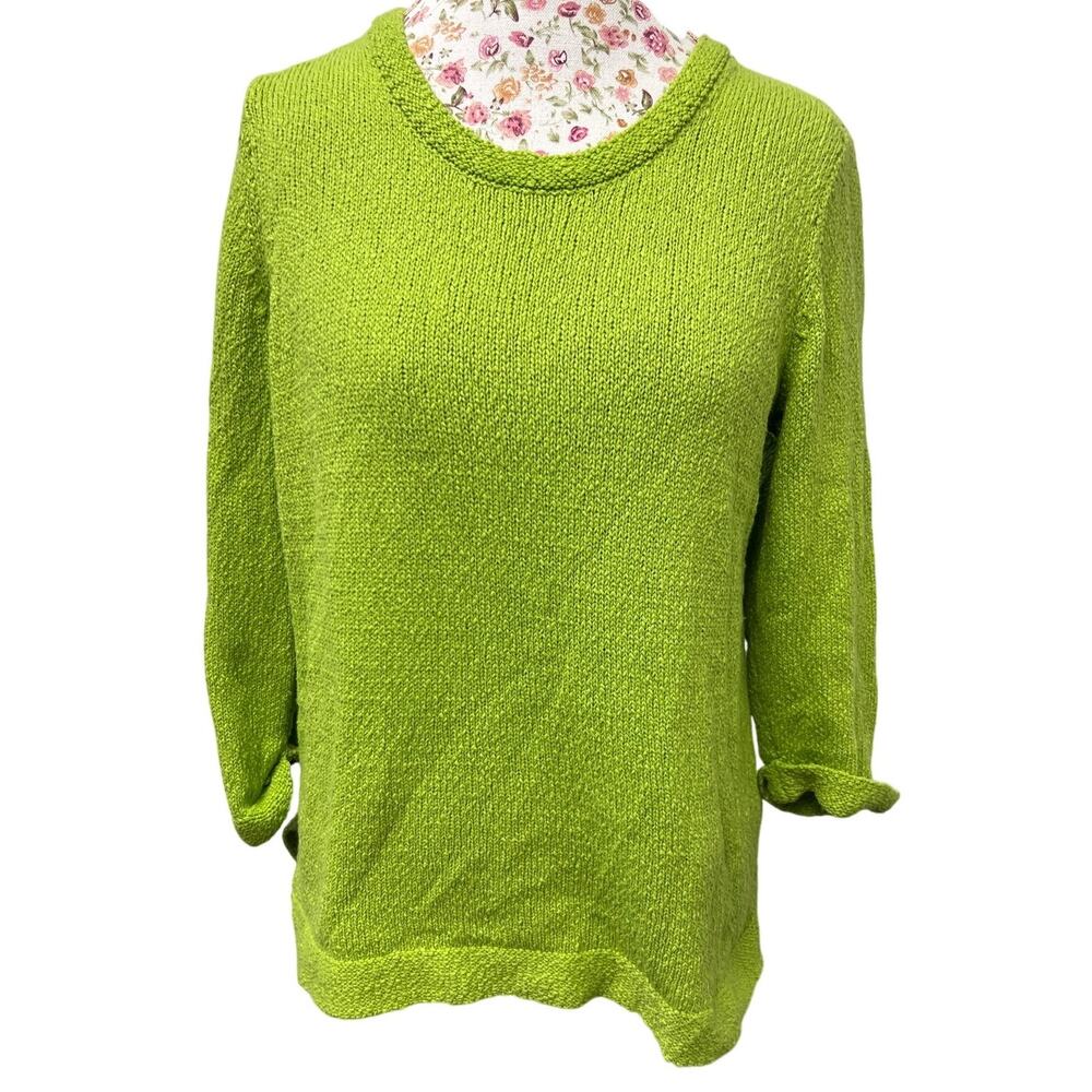 💚 J. Jill Petite Knit Sweater Bright Green Pullover Top M Lightweight